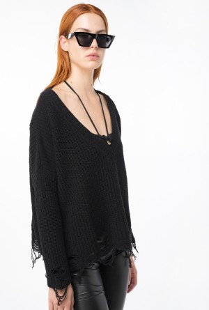 Pinko Acanalado pullover with rips Negros | MXXBR13045