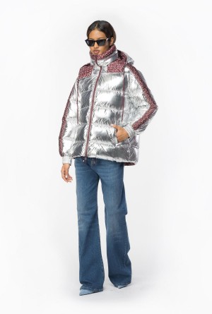 Pinko Acolchado mirror-effect pea jacket SILVER/BURGUNDY | EMXHC32658