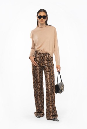 Pinko Anchos-leg velvet trousers with snake print MULTICOLOUR: BLACK/BEIGE | MXQCS93903