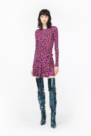 Pinko Animal-print mini skirt with piercing buckle BOUGAINVILLEA/ORANGE/BLACK | LMXSX46979