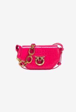 Pinko Baby Love Bag Click Exagon in patent crocodile-print leather Dorados | BMXSO21061