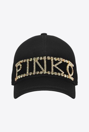 Pinko Baseball cap with rhinestoned logo BLACK/CRYSTAL | TMXPQ50127