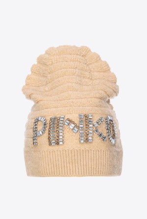 Pinko Beanie with shiny logo BEIGE-NOUGAT | MXXMI97543