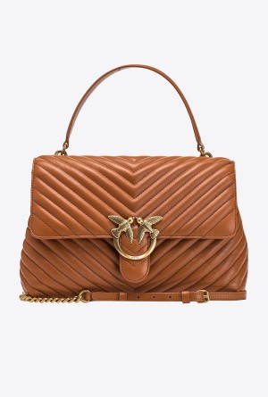 Pinko Big Lady Love Bag Puff Chevron COGNAC-ANTIQUE GOLD | EMXHC19704