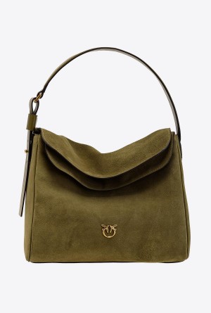 Pinko Big Leaf Bag Hobo in suede Dorados | MMXHR82914