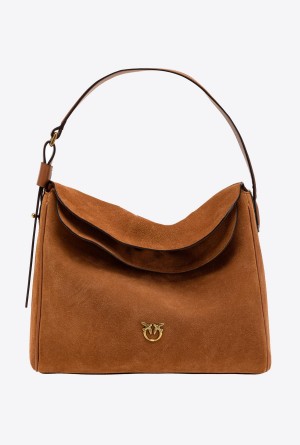 Pinko Big Leaf Bag Hobo in suede Dorados | DMXVO45465