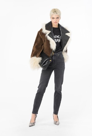 Pinko Black stretch denim skinny jeans with belt Negros Oscuro Azules | ZMXNQ91972