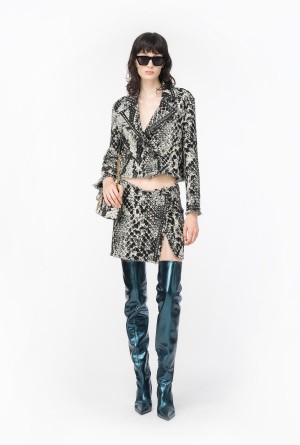 Pinko Boxy jacquard jacket with snake motif WHITE/BLACK | YMXVQ63151