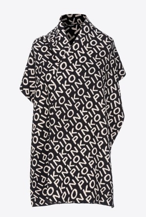 Pinko Branded cashmere-blend scarf BLACK/IVORY | MMXFT91994
