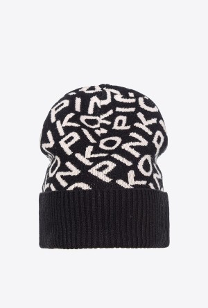 Pinko Branded knit beanie BLACK/IVORY | MXIIZ16021