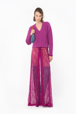 Pinko Cable-knit sweater Morados | MXCVG16609