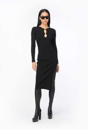 Pinko Calf-length dress with Love Birds buckles Negros | DMXKV71518