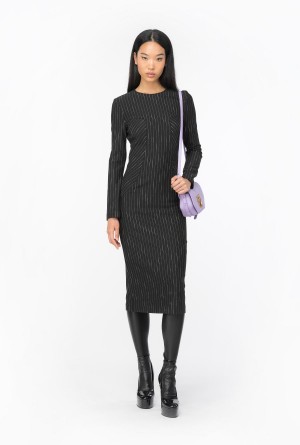 Pinko Calf-length pinstriped dress BLACK/BEIGE | BMXSD87979