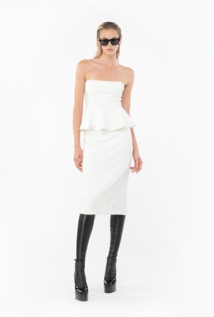 Pinko Calf-length stretch crepe skirt Blancos | AMXDF58484