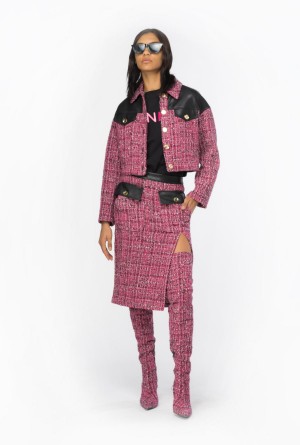 Pinko Calf-length tweed skirt MULTICOLOUR - FUCHSIA/BLACK | MXICD29143