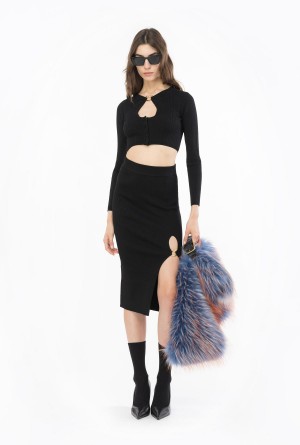 Pinko Calf-length wool skirt with Love Birds buckle Negros | YMXVQ59182