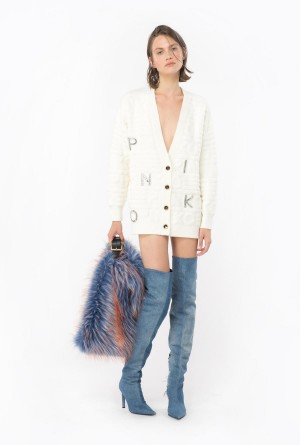 Pinko Cardigan with 3D rhinestone logo Blancos | MXDFL14665