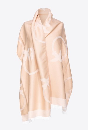 Pinko Cashmere scarf with large Love Birds detail Blancos Claro Cafes | QMXWA99101