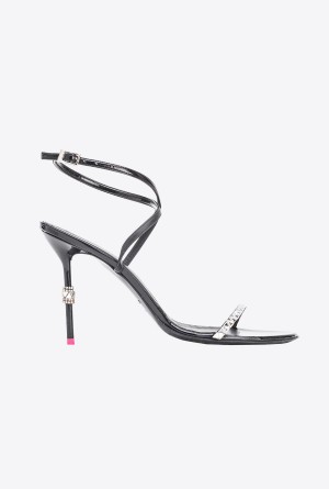 Pinko Charol leather sandals with rhinestones Negros | DMXKV88500
