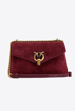 Pinko Classic Cupido Bag Messenger in suede Dorados | YMXVQ30073