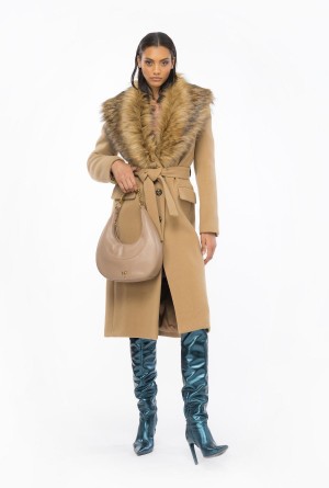 Pinko Coat with faux fur collar MOCHA CAMEL | MXXBR91210