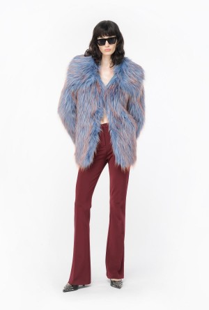 Pinko Coloured fox fur-effect pea coat Azules | AMXWC96602