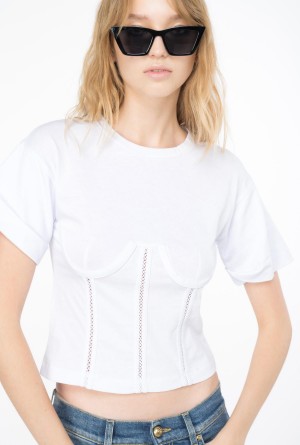 Pinko Corset-look T-shirt Blancos | UMXTG47671