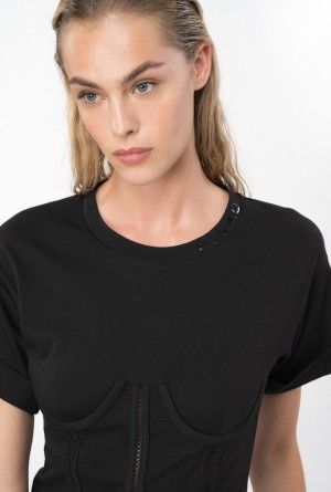 Pinko Corset-look T-shirt Negros | MMXFT74657