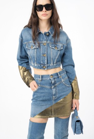 Pinko Corta golden denim jacket Azules | AMXDF26601