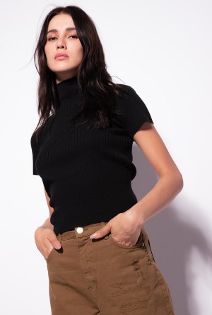 Pinko Corta-sleeved ribbed top Negros | LMXTR42371
