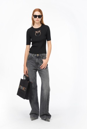 Pinko Corta-sleeved wool sweater with logo Negros | BMXSD85254
