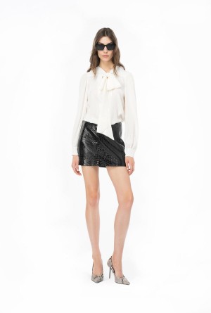 Pinko Crepe de Chine blouse with sash Blancos | AMXDF80759