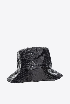 Pinko Croc print patent leather bucket hat Negros | MXCIF44237