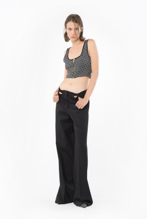 Pinko Crop top with logo detail BLACK/IVORY | PMXQX41114