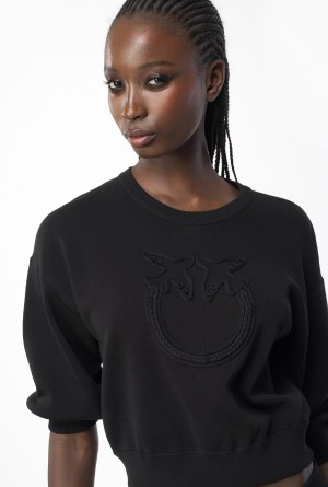 Pinko Cropped Love Birds sweatshirt Negros | MXXBR31430