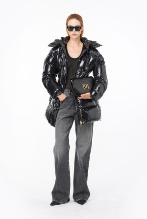 Pinko Crystal nylon pea jacket Negros | AMXWC93614