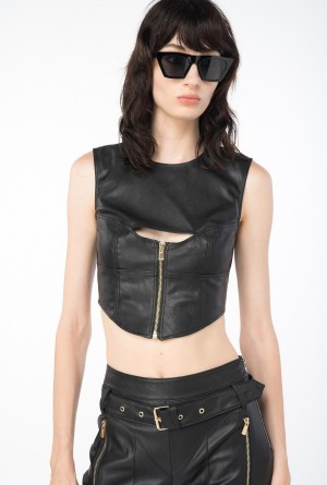Pinko Cuero-effect crop top Negros | MXXBR20015