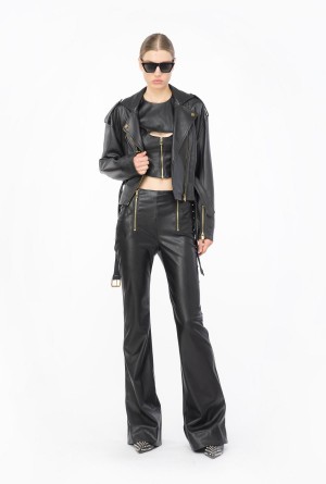 Pinko Cuero-effect flared trousers Negros | PMXER99294