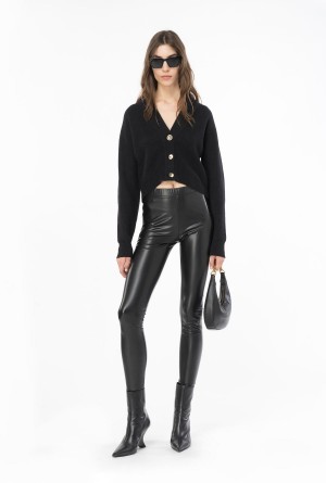 Pinko Cuero-effect leggings Negros | ZMXMJ60682