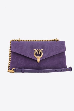 Pinko Cupido Bag Baguette in suede Dorados | DMXKV31569