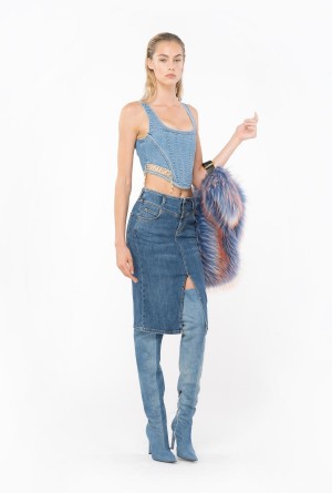 Pinko Denim bustier top with rhinestone logo Azules Azules | MXZDE16545