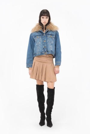 Pinko Denim jacket with faux fur Azules | UMXTG64782