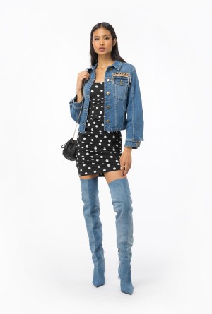 Pinko Denim jacket with rhinestone logo Azules Claro | SMXNY80266