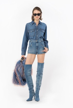 Pinko Denim shorts with topstitching Azules Azules | MXJBT84195