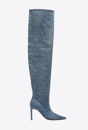 Pinko Denim thigh-high boots Azules Azules | UMXTG92678