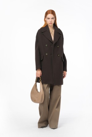 Pinko Double-breasted cloth coat Marrom | GMXUC82726