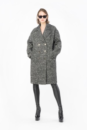 Pinko Double-breasted tweed coat BLACK/WHITE | MMXFT84782