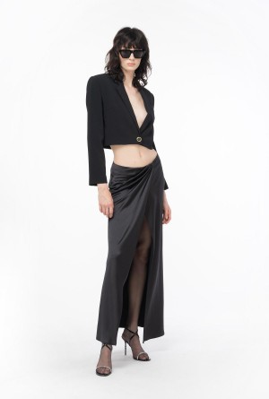Pinko Elegante hammered satin skirt Negros | MXCIF54316