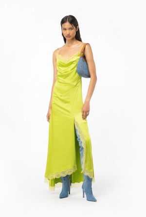 Pinko Elegante satin and lace dress Amarillos | MMXHR25477