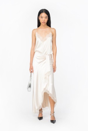 Pinko Elegante satin and lace skirt PASTEL PARCHMENT | MXJVR39015
